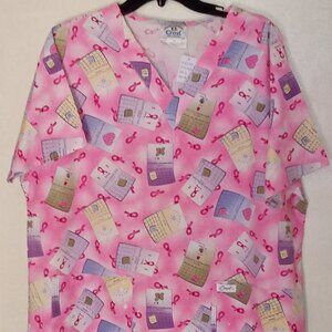 Crest Breast Cancer Ribbon Pink/Multicolor L Scrub Top